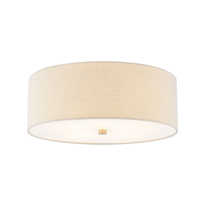 Textile - Plafonnier encastré tambour classique - Abat-jour en tissu de lin - L 18 po x l 18 po x H 6,75 po, Laiton brossé