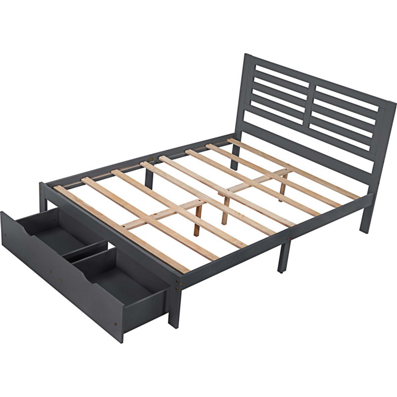Lit plateforme double avec rangement, gris