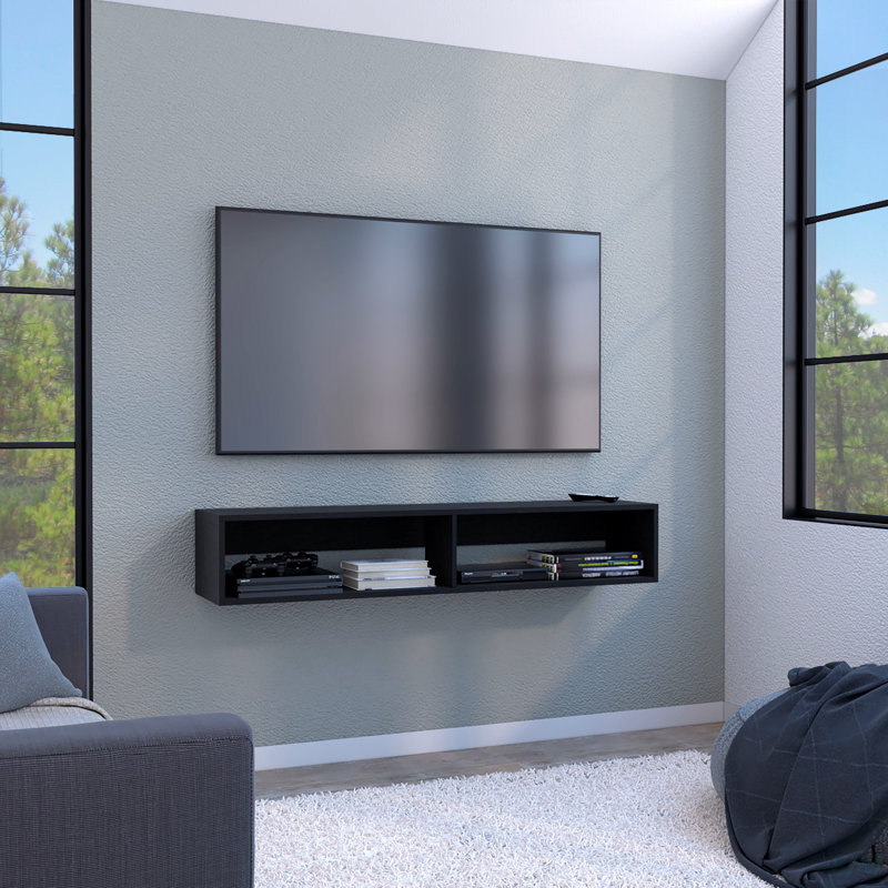 Meuble télé Fallston, salon, Noir, H 10,4 po x L 59,1 po x l 12,6 po