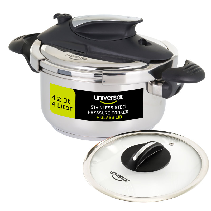 Universal Stainless Steel Easy Use Pressure Cooker With Extra Glass Lid, 4.20 Qt.