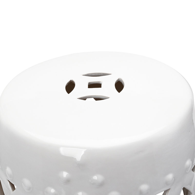 Table de bout en céramique avec siège, 13 po x 18 po, blanc, tissé, uni et décoratif