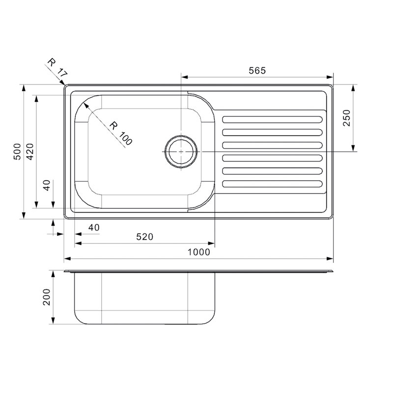 100cm x 50cm Inset Kitchen Sink