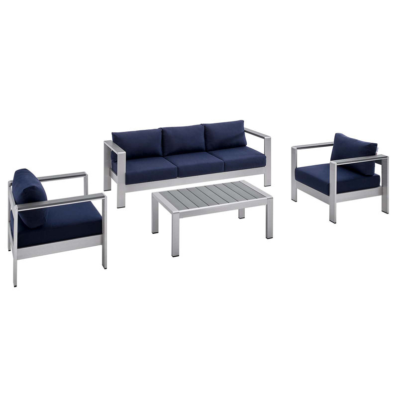 Shore Sunbrella Outdoor Patio Aluminum 4 Piece Set, Navy Sunbrella®