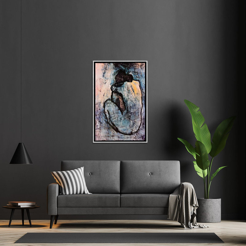 « blue nu » par pablo picasso-impression, Toile avec cadre argenté, H 40 po x l 26 po x P 1,5 po