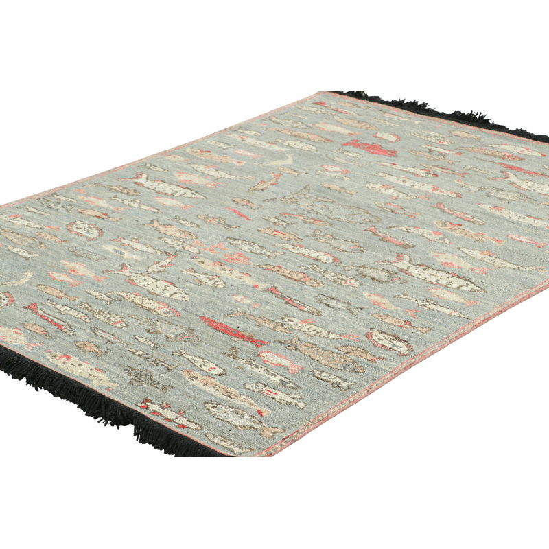 Kilim Fish Rug Rug & Kilim’S Pictorial Art Rug In Blue With Polychromatic Fish ...