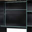 Lit mezzanine en bois avec bureau, garde-robe ouverte, compartiments de rangement et lumières RVB-779860841