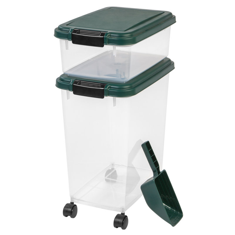 Green Airtight Plastic Pet Food Storage Container Combo with Scoop