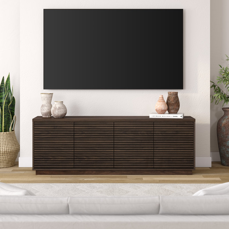 Kicki Rectangular TV Stand for TV's up to 78", Dark Brown Wood