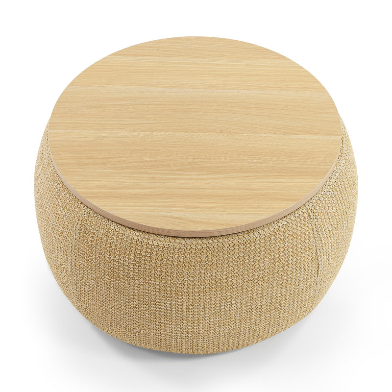 Round Storage Ottoman, 2 In 1 Function, Work As End Table And Ottoman, Natural (25.5"X25.5"X14.5"), Natural