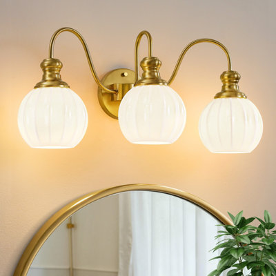 Éclairage de salle de bain 2 lumières à intensité variable rétro avec abat-jour en verre côtelé opale