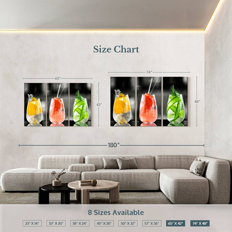 Yarlin fruité gin cocktails, H 42 po x l 65 po