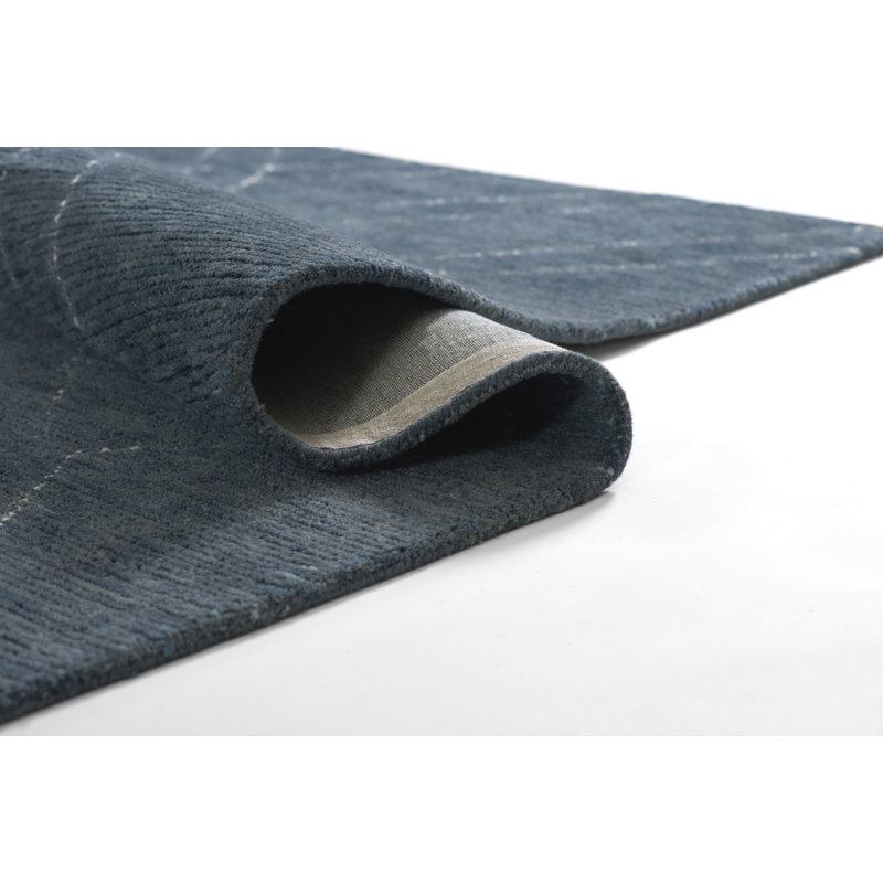 Wendell Abstract Hand Tufted Wool Area Rug in Navy/White, Rectangle 2' x 4'
