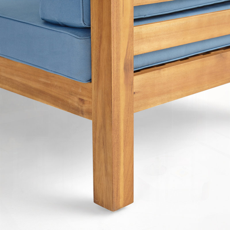 Fauteuils club d'extérieur en bois d'acacia avec coussins, Bleu, Pacanier