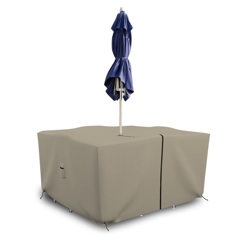 Outdoor Square Dining Table & Chair Set Cover with Umbrella Hole, Heavy Duty Multipurpose Waterproof Outdoor Furniture Cover