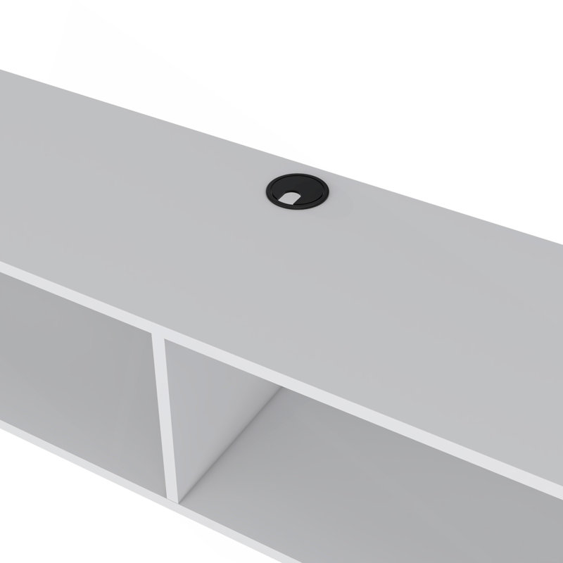 Support central central flottant en mélamine avec deux tablettes, blanc