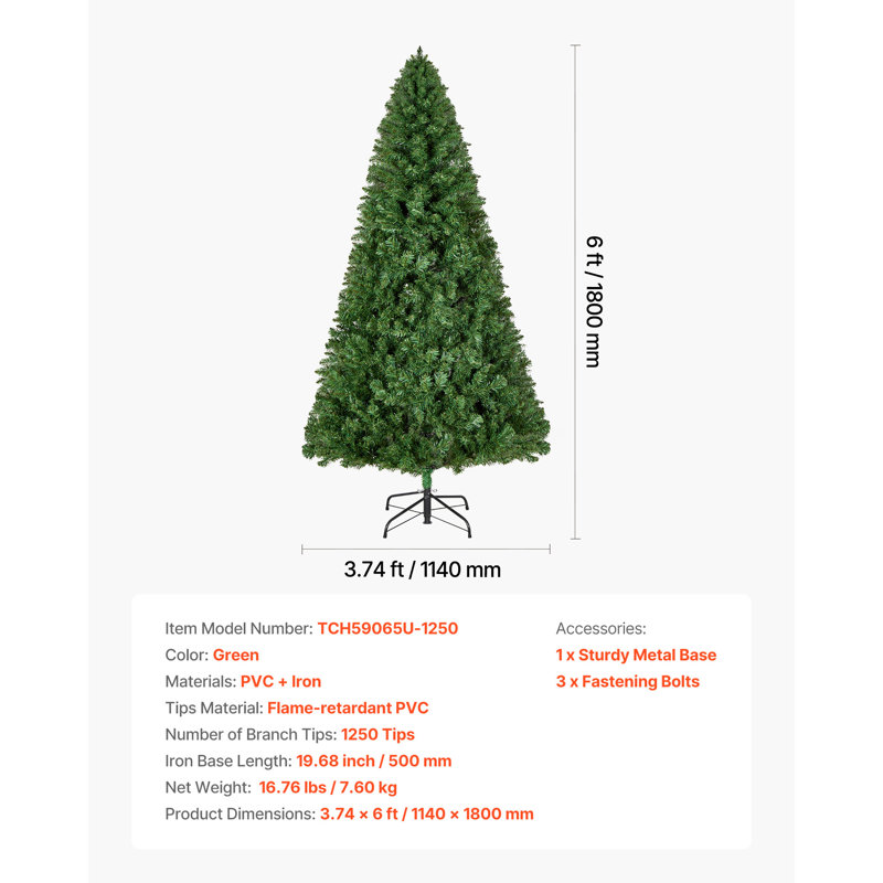 Artificial Fir Christmas Tree, 1.82m H