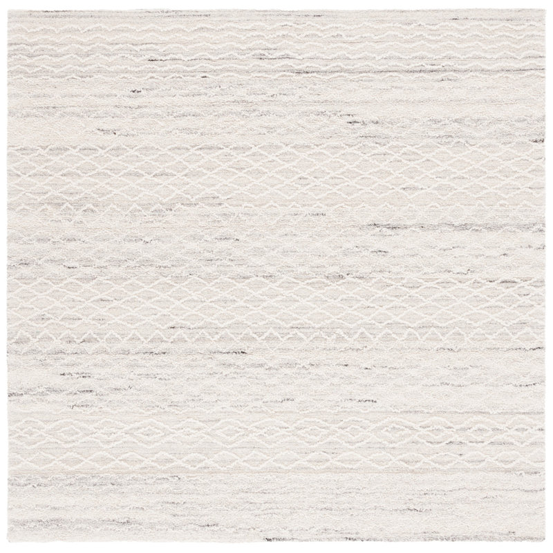 Khriz Hand Tufted Wool Cotton Geometric Rug in Gray, Square 6'