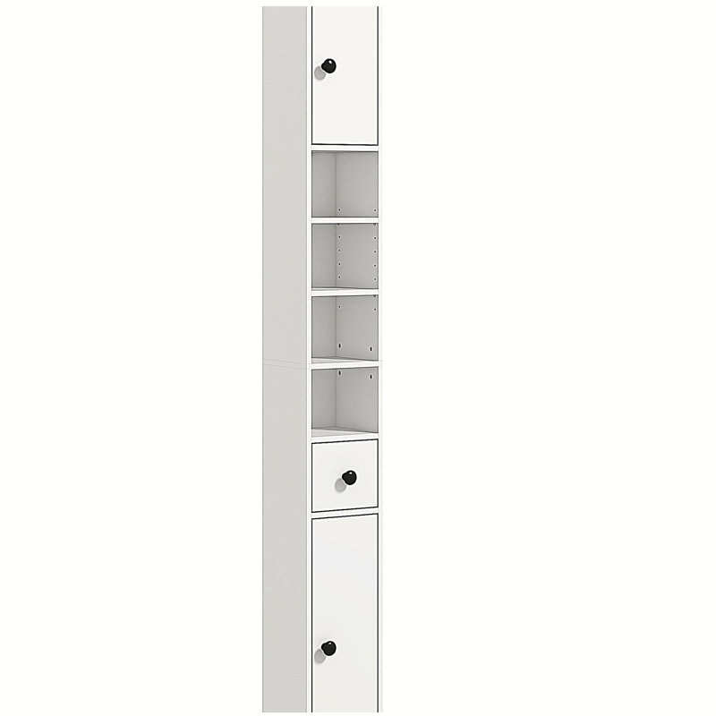 71" Tall Bathroom Storage Cabinet, Narrow Toilet Paper Cabinet with Open Shelves, 2 Door Cabinets, Adjustable Shelves for Kitchen, Hallway, Living Room, White