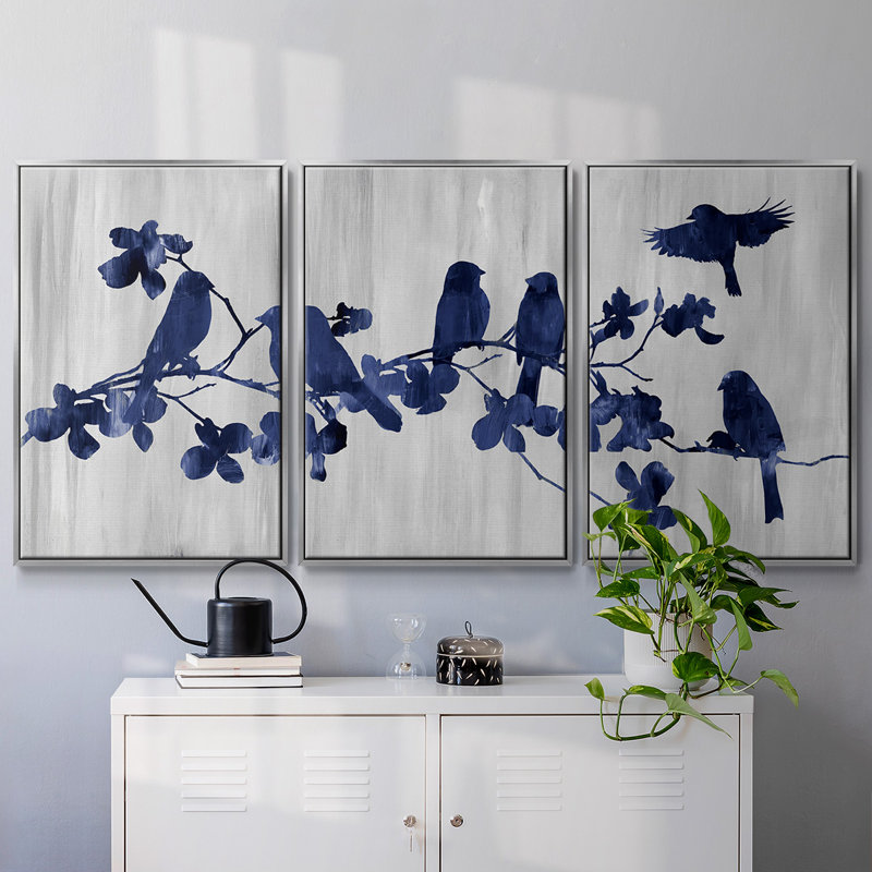 Indigo Hangout, impression sur toile 3 pièces, H 40 po x l 78 po x P 2 po, Argent