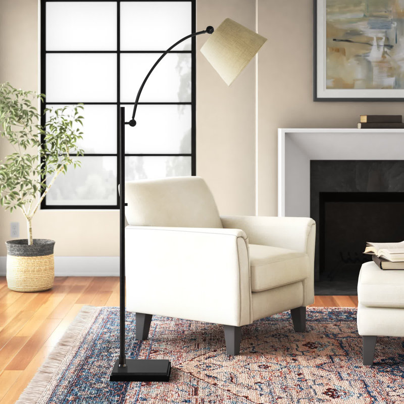 Hertz 66'' Arched Floor Lamp, Antique Bronze, Off-White