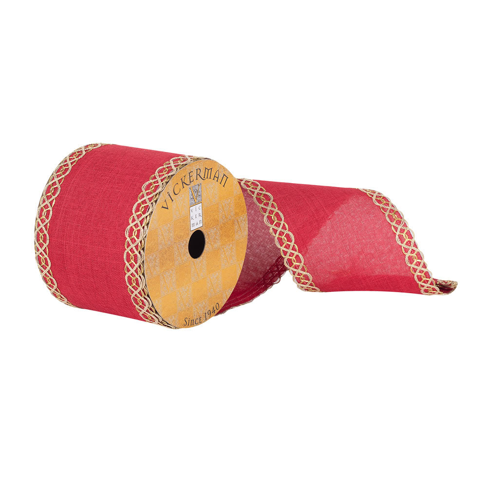 3.75" x 10yd Dupion with Gold Swirl Edge Christmas Ribbon The Holiday Aisle® 