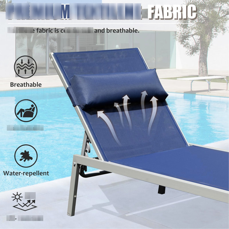 3 Patio Lounge : Navy Blue Aluminum Pool Chairs With Side Table. Outdoor Adjustable Recliner For Excellent Relaxation And Convenience. Material. Frame Rust Coating. 5 Reclining Levels & . Space