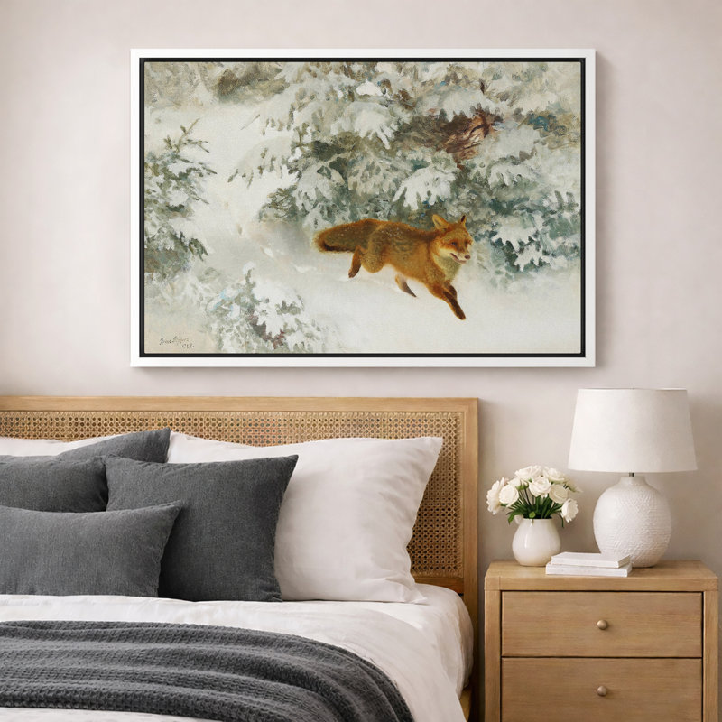 Courir, renard roux dans une forêt enneigée, œuvres d'art, impression sur toile encadrée, H 24 po x l 36 po