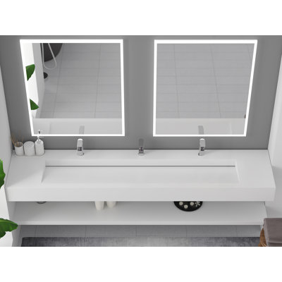 Lavabo de salle de bain mural rectangulaire à surface solide 84 po Pyramid