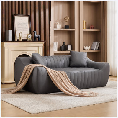 Loveseat Sofa with Pillows Faux Leather for Living Room, Apartment, Small Spaces