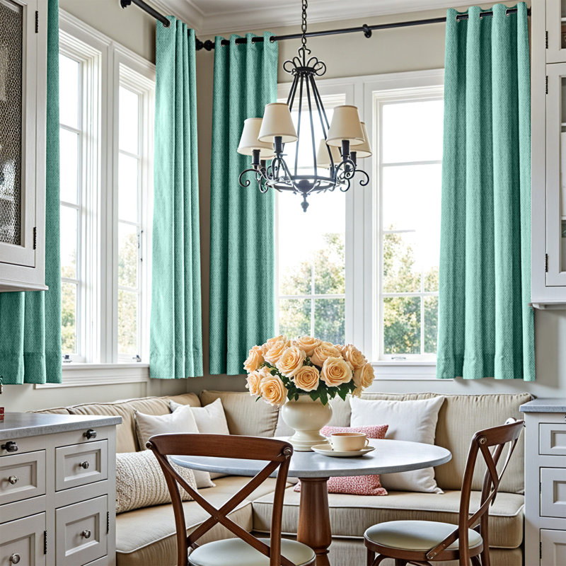 Grommet Room Darkening Linen Textured Curtain, 50" W x 72" L, Beryl Green