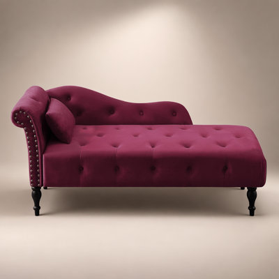 Luxurious Velvet Chaise Lounge with Tufted Buttons, Nailhead Trim, and Solid Wood Legs, for Elegant Relaxation
