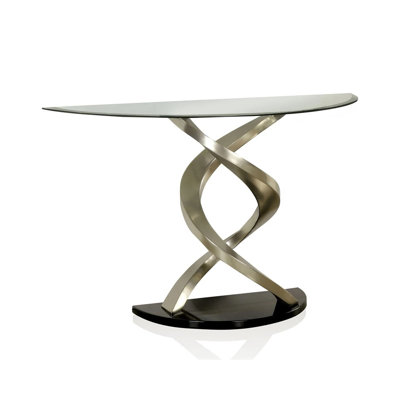 44.6" W Contemporary Sofa Table, Satin Plated/Black