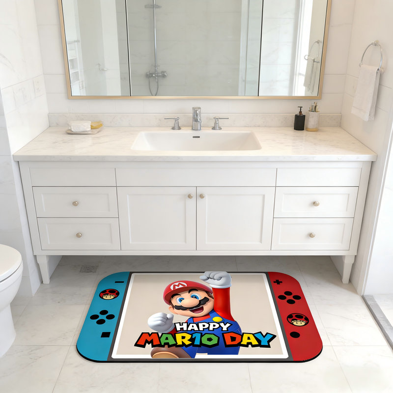 Super Mario Bath Mat Quick Dry Diatomaceous Earth Bath Mat, Absorbent Non Slip Bathroom Rug