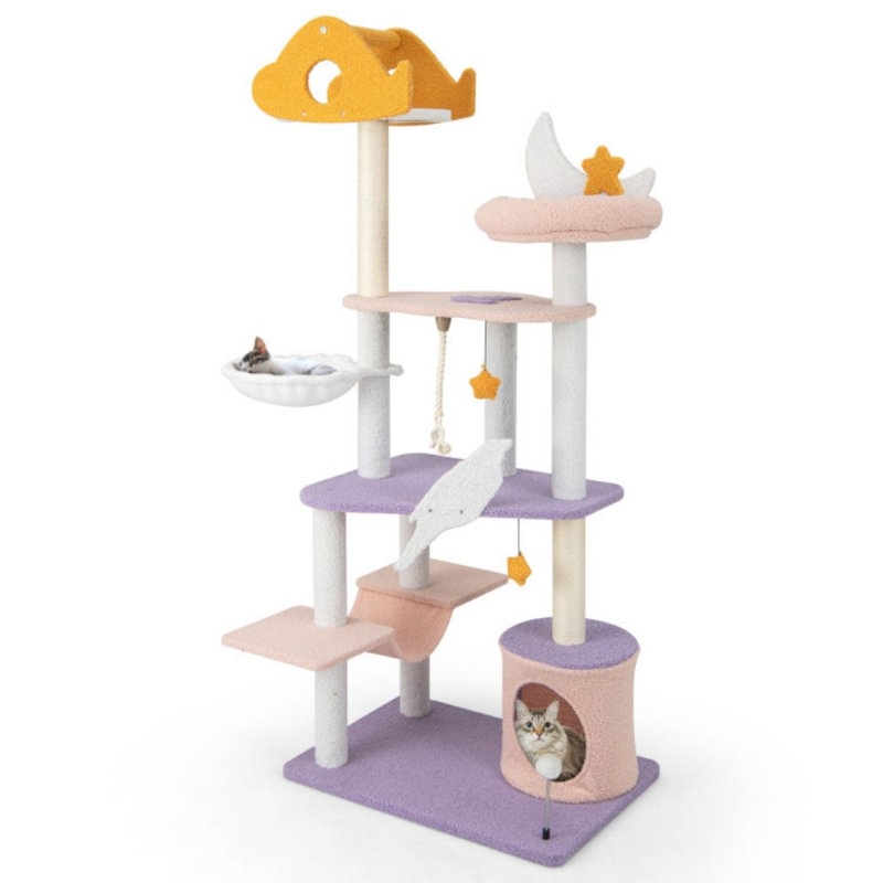 Tour pour chat mignonne à plusieurs niveaux 66 po avec poteaux à griffes recouverts de sisal 66 po