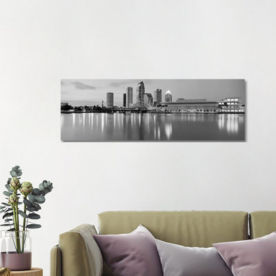 Tampa Panoramic Skyline Cityscape (Black & White - Dusk) - Wrapped Canvas Panoramic Print