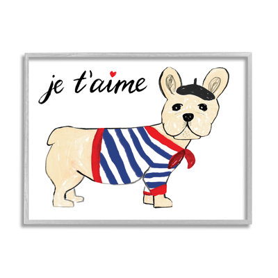 «Je T'aime», chien français portant un béret par Heather Strianese - peinture