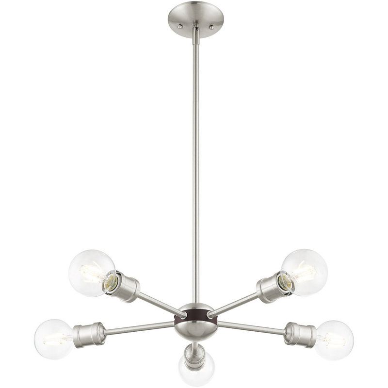 Lustre spoutnik classique à 5 lumières Carragan, Nickel brossé