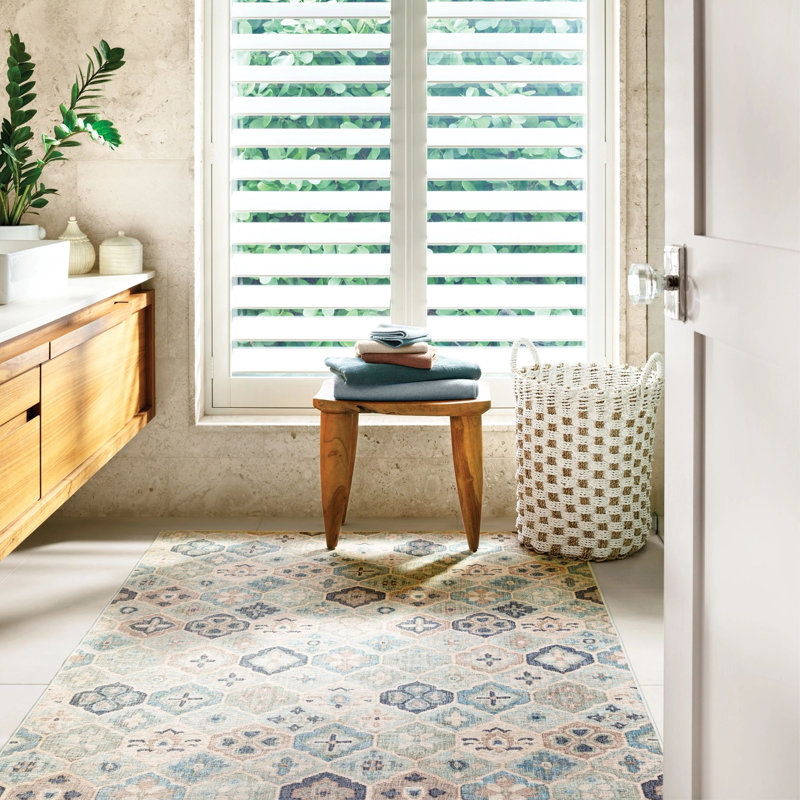 Pali Blue Machine Washable Rug, Rectangle 2' x 3'
