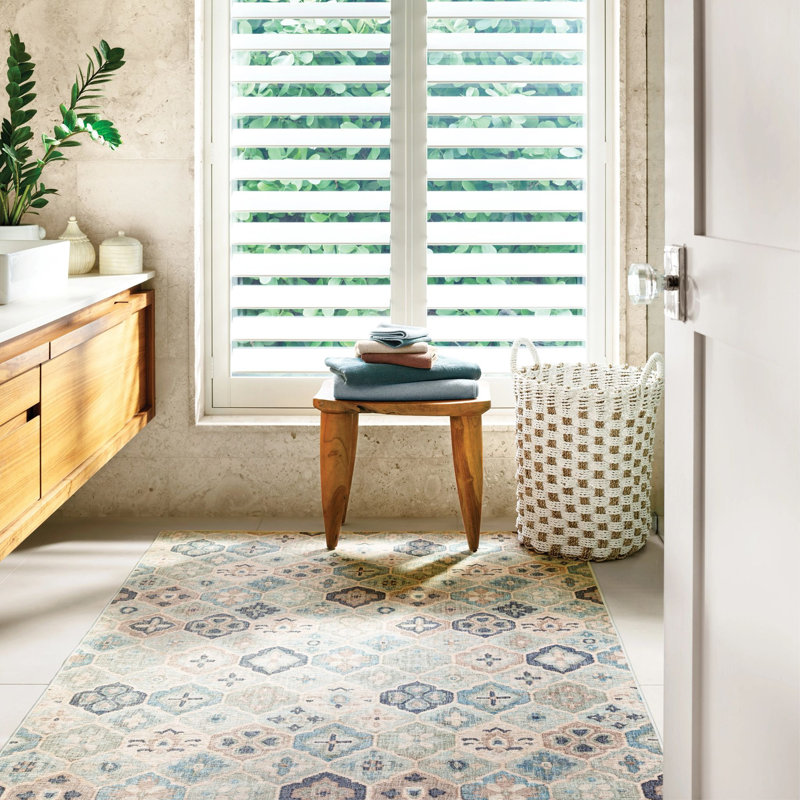 Pali Blue Machine Washable Rug, Rectangle 5' x 8'