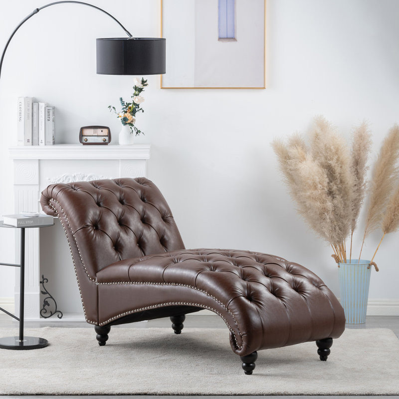 Chaise longue sans accoudoirs touffetée, Marron foncé