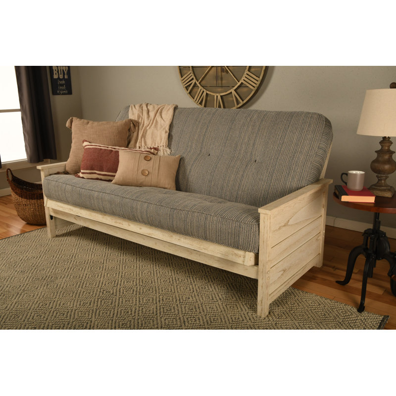 Futon de lit double avec matelas Anders, Transport maritime, Blanc patiné