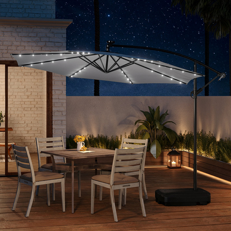 Aiswarya 3m Cantilever Parasol with LED Light, Light Grey