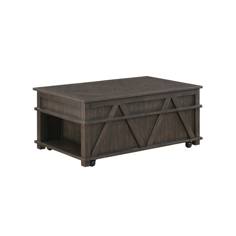 Table basse traditionnelle à plateau relevable rustique avec rangement brun