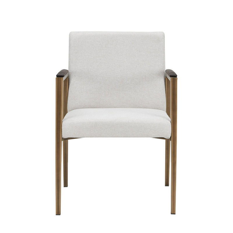 Modern Off-White Upholstered Dining Chair with Brass Metal Frame