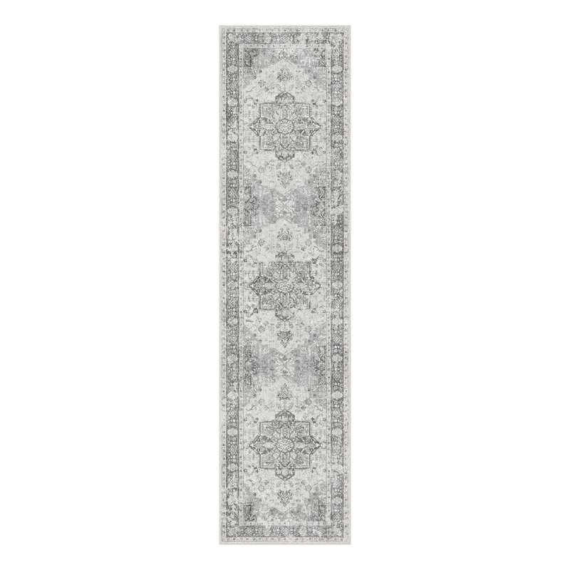 Tapis lavable rétro patiné avec envers antidérapant, Gris, Tapis de couloir 2 pi x 8 pi