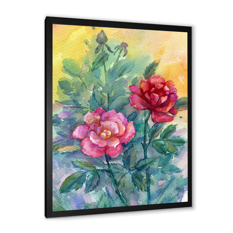 " Abstract Pink And Red Roses ", Black Picture Framed Canvas, 20" H x 12" W