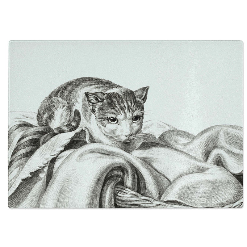 Tempered Glass Cat in a Basket Chopping Board, 39 cm W x 28.5 cm L