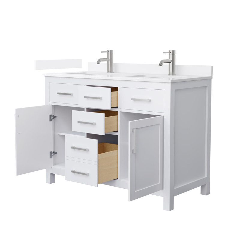 Beckett 48" Freestanding Double Bathroom Vanity with Quartz Top, White, Brushed Nickel, White Quartz