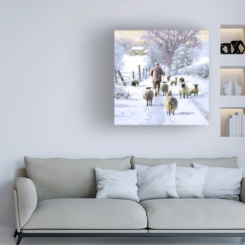 Art mural sur toile tendue - "Winter Shepherd" par Macneil Studio pour le salon, la chambre à coucher ou le bureau - 18 x 18