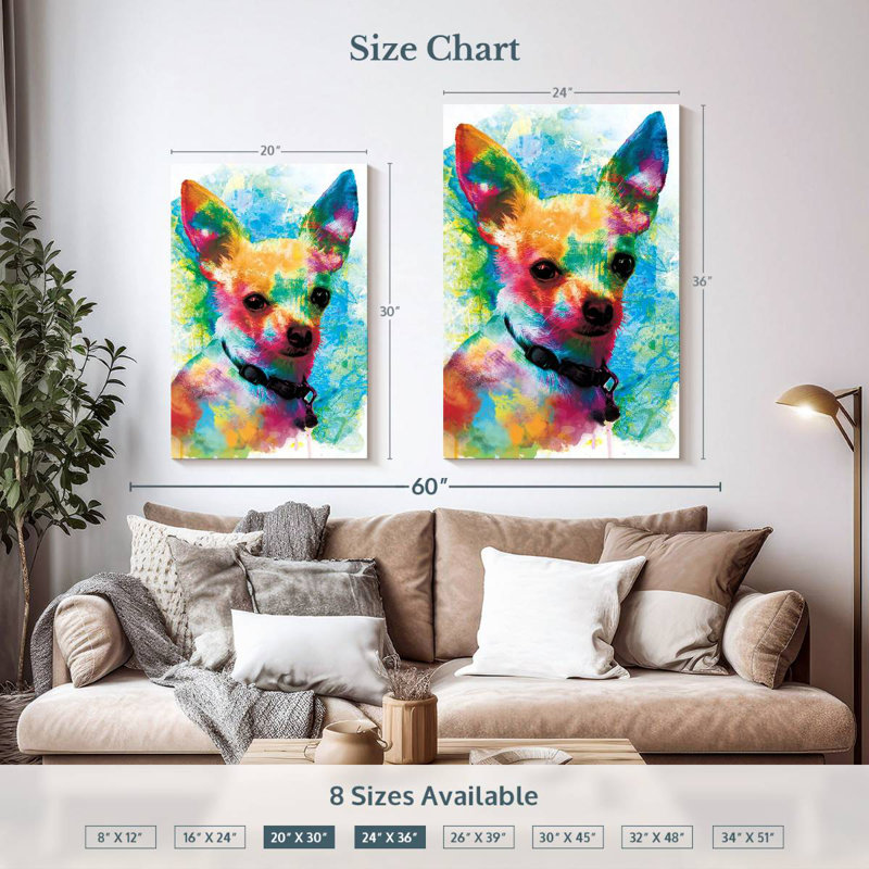 Peinture de chihuahua Brampt, H 36 po x l 24 po